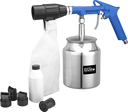 Güde DL-Sandstrahlpistole m. Rückgewinnung 750ml (Druckluftbedarf 350 l/min, 3 bar, IG 1/4 ", Gehäuse und Saugbecher aus Aluminium, 5 Strahlaufsätze, für Körnung 0,2-0,8 mm, inkl. Strahlsand) von Güde