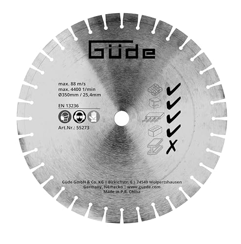 Güde Diamanttrennscheibe segmentiert Ø350mm/25,4mm (35 cm Durchmesser, 2,54 cm Sägeblattbohrung, für max. Schnitte bis 4400 1/min, für Beton, Naturstein, Ziegel, Pflastersteine und Stahlbeton) von Güde