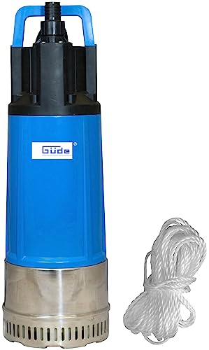 Güde Drucktauchpumpe GDT 1200 I (1200 W, Fördervolumen: 6000 l/h, max. Förderhöhe: 40 m, max. Eintauchtiefe: 12 m, 4 Noryllaufräder, Welle & Pumpenfuß aus Edelstahl, Rückschlagventil, 15m Nylon Seil) von Güde