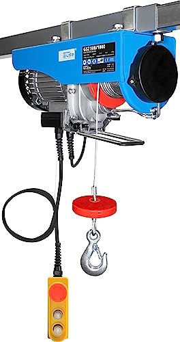 Güde Elektrischer Seilzug GSZ 500/1000 (1600 W, GS-geprüft, max. Hubkraft ohne/mit Umlenkrolle 500/1000 kg, inkl. 12 m Seil, Bedienelement mit Notausschalter, Sicherheitshaken, Montage ohne Bohren) von Güde