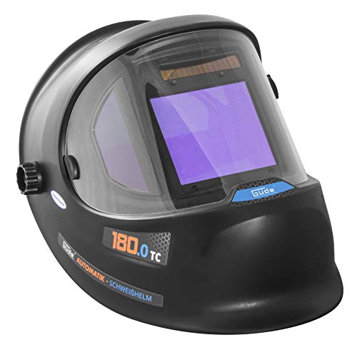 Güde Automatischer Schweißhelm GSH 180-TC-2 (180° Sichtfeld, reale Farben, Auto-Abdunklungsfilter, Solar, für professionelle Schweißverfahren, Plasmaschneiden und Schleifarbeiten, Test SEHR GUT) von Güde