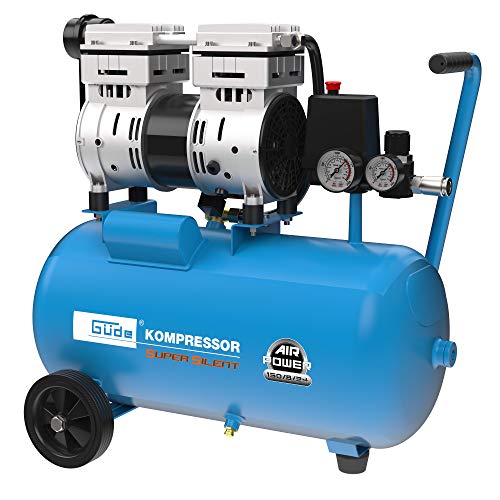 Güde Kompressor Airpower 150/8/24 SILENT (ölfrei, flüsterleise, max. 8 bar, 1100 W, 24 l Kessel , eff. Liefermenge 130 l/min, Druckminderer, 2x Manometer, Sicherheitsventil & Wasserablassschraube) von Güde