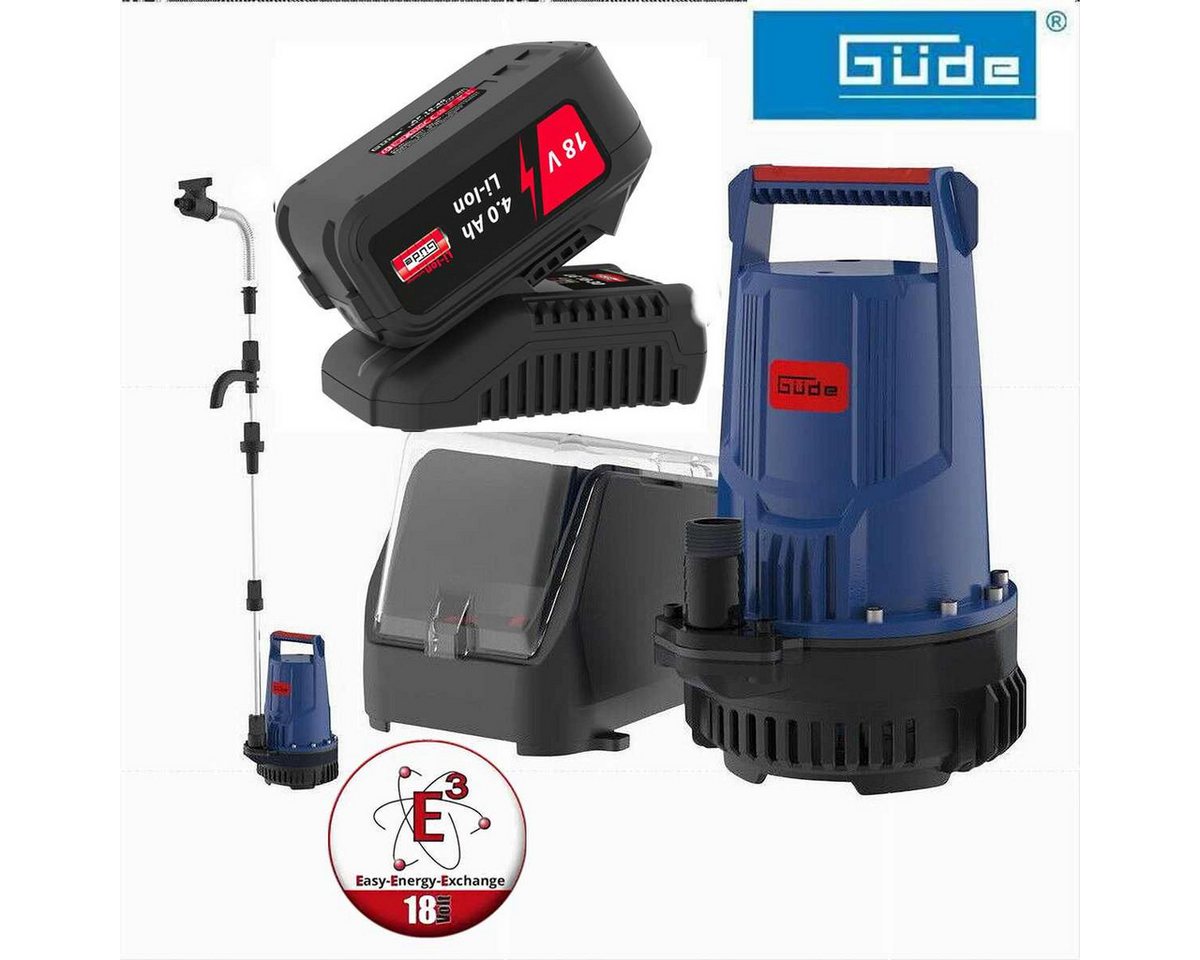 Güde Regenfasspumpe Akku Regenfasspumpe RFP 18V mit 4.0 Ah Akku und Schnelll-adegerät 3A von Güde