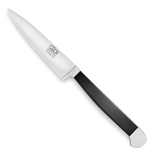 Güde Solingen Made in Germany - deutsches Spickmesser Handarbeit 10 cm Klingenlänge Alpha Pure Doppelkropf - geschmiedet Ergonomischer schwarzer Micarta-Griff - kleines Küchenmesser Officemesser von Güde