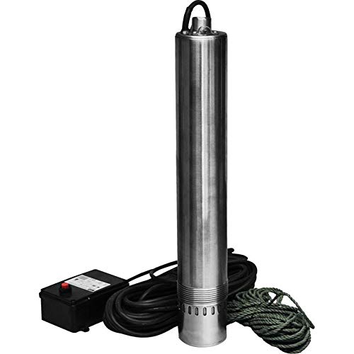 Güde Tiefbrunnenpumpe GTT 900 (900 W, Fördervolumen: 4500 l/h, max. Förderhöhe: 55 m, max. Eintauchtiefe: 15 m, 9 glasfaserverst. Laufräder, Pumpen-Ø 100 mm, Edelstahlwelle & -mantel, 20m Nylon Seil) von Güde