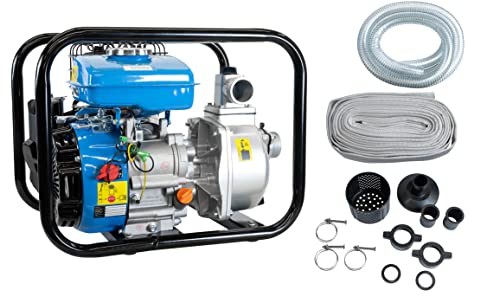 Güde 94503 Motorpumpe-Set GMP 15.22 (4-Takt Motor, Fördervolumen: 15.000 l/h, max. Förderhöhe: 22 m, Benzin-Motorpumpe), Blau, Schwarz von Güde