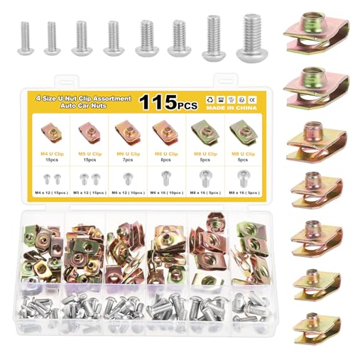 Gueenky 115 Stück Blechmuttern Gewinde, M4 M5 M6 M8 U-Typ Blechmuttern Schnappmutter Set karosseriemuttern Schnappmuttern Clipmuttern Edelstahl für Auto Motorrädern von Gueenky