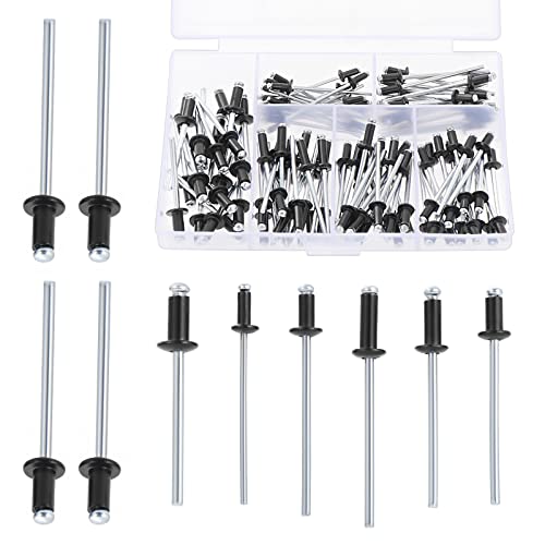 Gueenky 120 Stück Nieten Schwarz Aluminium 2,4/3/3,2/4 mm, 6 Größen Blindnieten Set Popnieten Sortiment mit Aufbewahrungsbox für Metall Holz Kunststoff von Gueenky