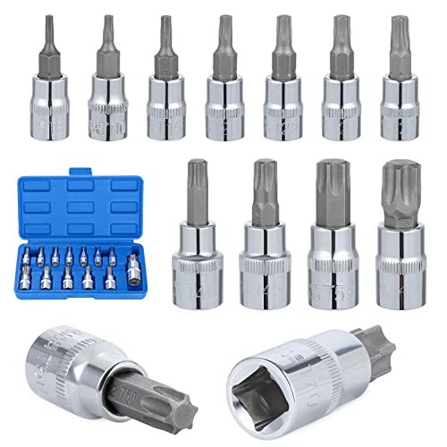 Gueenky 13 Teiliges Torx Bit Set, T8 - T70 Vielzahn Steckschlüsselsatz 1/4" 3/8" 1/2" Bitsatz Torx Steckschlüssel Vielzahn Nuss Satz von Gueenky