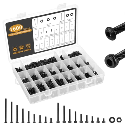 Gueenky 1600 Stück M3 Schwarz Innensechskant Schrauben Set mit Muttern und Unterlegscheiben Sortiment Set, Kohlenstoffstahl der Güte 12.9, Zylinderschrauben und Linsenkopfschrauben Maschinenschrauben von Gueenky