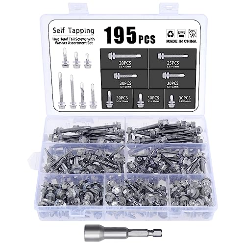 Gueenky 195 Stück Selbstschneidende Schrauben mit Sechskant, 5,5 x 16-50 mm Blechschrauben Selbstschneidend Bohrschrauben Edelstahl, 7 Größe Sechskant Selbstbohrende Schrauben mit Bohrspitze Gueenky 195 Stück Selbstschneidende Schrauben mit Sechskant, 5,5 x 16-50 mm Blechschrauben Selbstschneidend Bohrschrauben Edelstahl, 7 Größe Sechskant Selbstbohrende Schrauben mit Bohrspitze von Gueenky