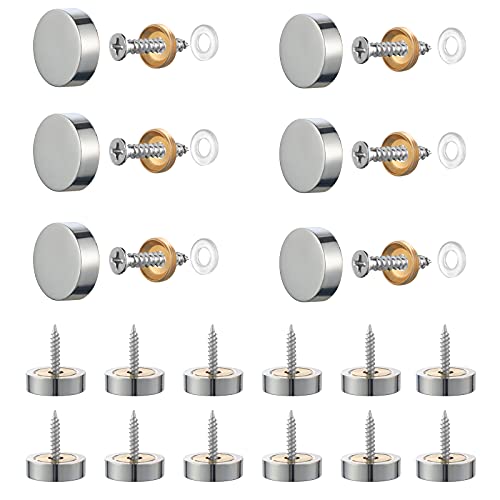 Gueenky 20 Sätze Silber Spiegelschrauben,12mm Messing Polierte zierschrauben mit Dekorativ Kappen Schrauben mit Abdeckkappe für Spiegel Glasbadplatten Kleiderschränke Möbel (12mm) von Gueenky
