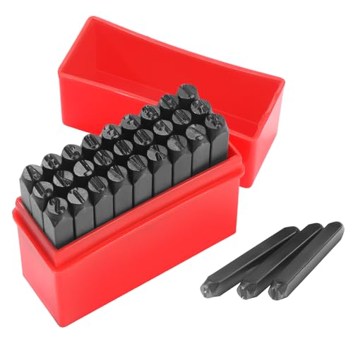 Gueenky 27 Stück Schlagbuchstaben Set 5mm, Alphabet A-Z & Schlagbuchstaben Metall, Schlagstempel zum Stempeln von Metall Kunststoff Holz Leder von Gueenky