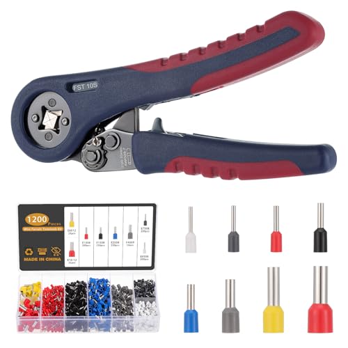 Gueenky Crimpzange Kabelschuhe Set, 0,08-10 mm² Crimpzangen mit 1200 Stück Aderendhülsen Kabelschuhzange Aderendhülsenzange Kabelschuh Zange zur Reparatur von Kabeln Haushaltsgeräten von Gueenky
