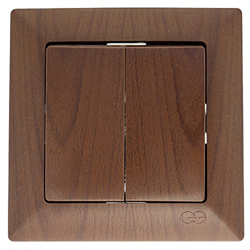 Gunsan Visage Doppel-Schalter Serienschalter - All-in-One - Rahmen + Unterputz-Einsatz + Abdeckung Holz-Optik Nussbaumholz Nussbaum von Günsan