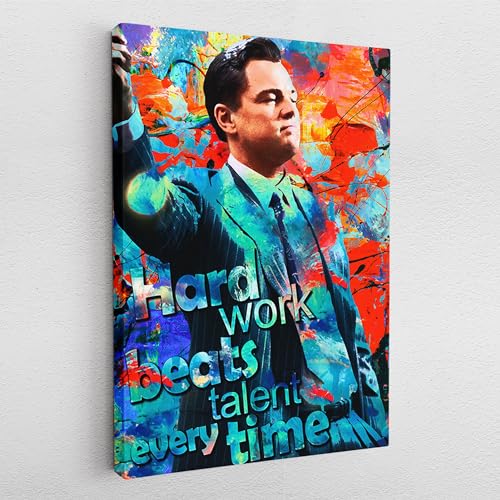 Leinwandbild Pop Art Graffiti Film Star Wolf of Wallstreet Leonardo DiCaprio Abstrakt Wandbilder Wohnzimmer Schlafzimmer Büro Wanddekoration Deko XXL günstig (Leinwand, 160x120 cm) von GünstigBestellen