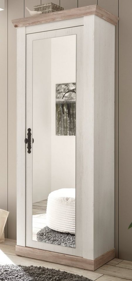Furn.Design Garderobenschrank Rovola (Schuhschrank in Pinie weiß, 73 x 201 cm) mit großer Spiegeltür, variable Inneneinteilung von Furn.Design