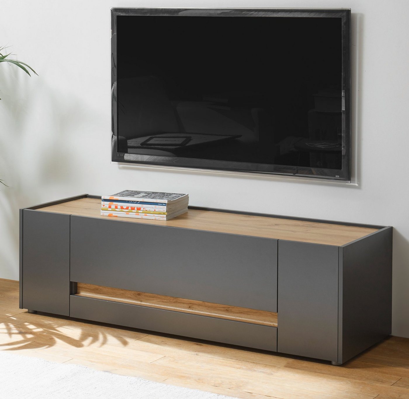 Furn.Design Lowboard Center (TV Unterschrank in grau mit Eiche, 140 cm), viel Stauraum von Furn.Design