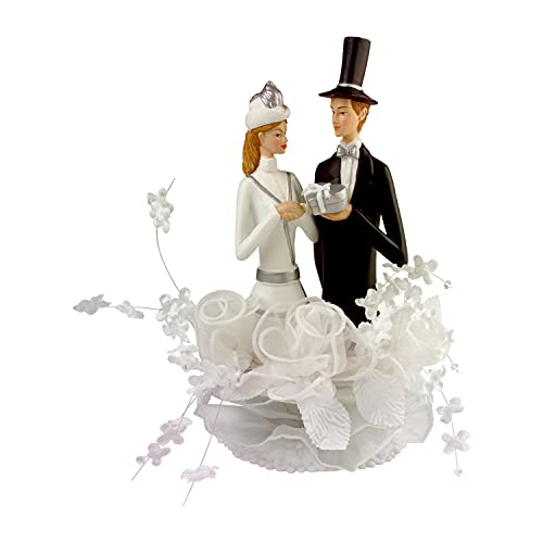 Günthart Polyresin Brautpaaraufsatz, weiß, dekoriert mit Blumen und Tüll (Basis zum Öffnen), verpackt in dekorativem Sichtkarton, 1er Pack (1 x 380 g) von Günthart