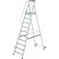 MUNK Aluminium-Stehleiter einseitig begehbar Rollen und Griff 10 Stufen von MUNK