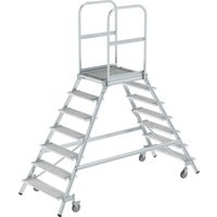 MUNK Alumnium-Podestleiter beidseitig begehbar Stahl-Gitterrost 7 Stufen von MUNK