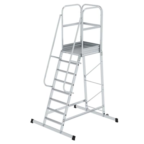 Günzburger Steigtechnik MUNK 303108 Aluminium Podesttreppe fahrbar Arbeitshöhe (max.): 3.90m Silbe von Günzburger Steigtechnik