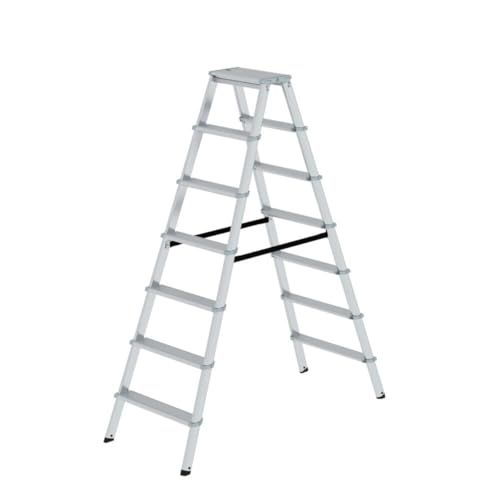 Munk | Alu-Stufenstehleiter | beidseitig begehbar | mit ergonomisch geformtem Holm | 2 x 7 Stufen | Arbeitshöhe 3250 mm von Günzburger Steigtechnik