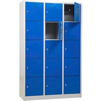 Gürkan Schließfachschrank lichtgrau, enzianblau 106976, 15 Schließfächer 119,0 x 45,0 x 190,0 cm von Gürkan