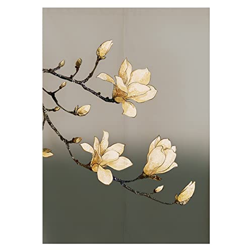 Guest Ruyunlai 70cm X 90cm Japanese Style Traditional Painting Half Curtain Blackout Door Curtain for Home Nursery Bedroom Kitchen Shop Restaurant Door Decoration gelbe Magnolienblüte von Guest Ruyunlai