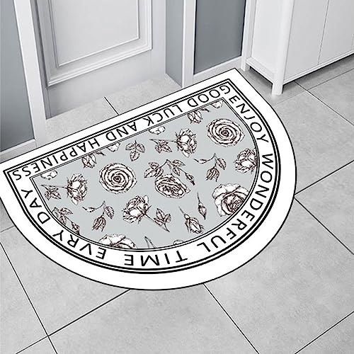 Guest Ruyunlai Halbrunder Teppich FußMatte Halbrund Hereinspaziert Fussmatten HaustüR Bodenmatte Innen Fussmatte Kitchen Mat Deko Eingangsbereich Aussen graue Rose 60x90cm von Guest Ruyunlai