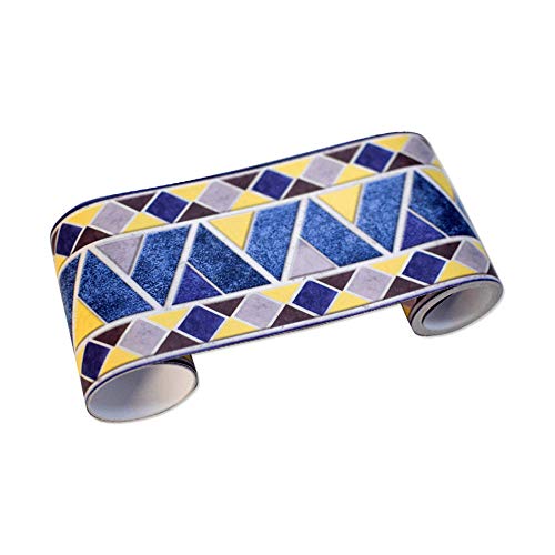 TapetenbordüRe BordüRe Selbstklebend Zum Aufkleben FüR Wohnzimmer KüChe Badezimmer Abnehmbare Wasserdicht Bodenleiste Pvc Dekorative BordüRe Gelber und blauer Kontrast 10cm X 300cm von Guest Ruyunlai