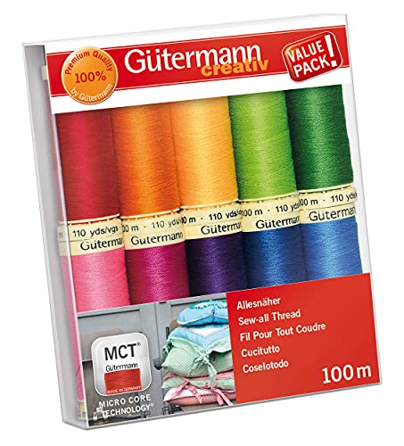 Gütermann creativ Nähfaden-Set mit 10 Spulen Allesnäher 100 m in verschiedenen Farben, Mehrfabig von Gütermann creativ