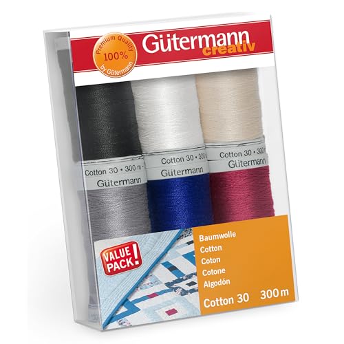 Gütermann creativ 734022-1 Nähfaden-Set, Baumwolle, basic, 6 Spulen, 600 Meter von Gütermann