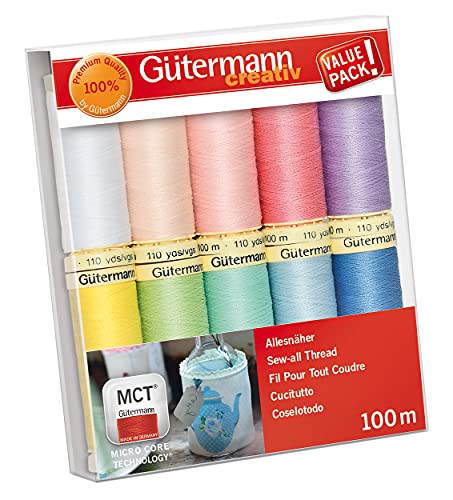 Gütermann creativ Nähfaden-Set mit 10 Spulen Allesnäher 100 m in Pastellfarben,Mehrfabig von Gütermann creativ