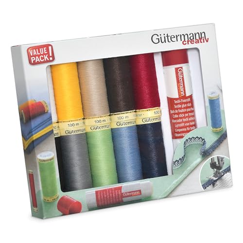Gütermann creativ Nähfaden-Set mit 10 Spulen Allesnäher 100 m in verschiedenen Farben + einem Textil-Fixierstift Gütermann creativ Nähfaden-Set mit 10 Spulen Allesnäher 100 m in verschiedenen Farben + einem Textil-Fixierstift von Gütermann