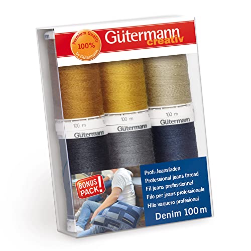 Gütermann creativ Nähfaden-Set mit 6 Spulen Profi-Jeansfaden Denim 100 m in den typischen Jeanssteppfarben von Gütermann creativ