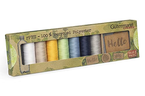 Gütermann creativ Nähfaden-Set rPET mit 8 Spulen Allesnäher 100 m aus 100 % recyceltem Polyester + 3 DORTEX Label. FloraPap – die nachhaltigen und veganen Labels, bunt (734588) von Gütermann creativ