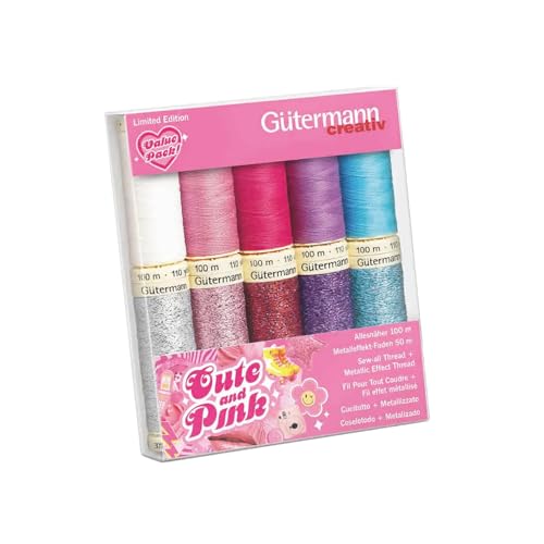 Gütermann Creativ Cute and Pink Nähgarnset - Universal- und Metallic Effekt Gewinde für Nähprojekte, Polyester, 10 Spulen - 1 Set von Gütermann