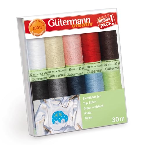 Gütermann creativ Nähfaden-Set mit 10 Spulen Zierstichfaden 30 m in Basisfarben von Gütermann creativ