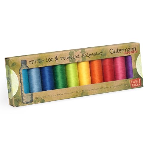 Gütermann creativ Nähfaden-Set rPET mit 10 Spulen Allesnäher 100 m aus 100 Prozent recyceltem Polyester in verschiedenen Farben Gütermann creativ Nähfaden-Set rPET mit 10 Spulen Allesnäher 100 m aus 100 Prozent recyceltem Polyester in verschiedenen Farben von Gütermann