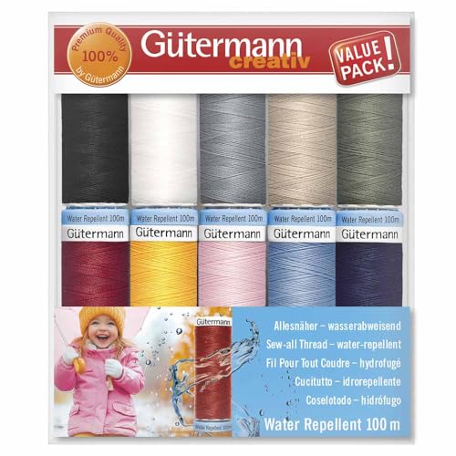 GütermannNähfaden-Set Allesnäher Water Repellent - Set mit 10 Spulen Allesnäher Water Repellent 100 m. Ideal für wasserabweisende Schließ- und Steppnähte. GütermannNähfaden-Set Allesnäher Water Repellent - Set mit 10 Spulen Allesnäher Water Repellent 100 m. Ideal für wasserabweisende Schließ- und Steppnähte. von Gütermann