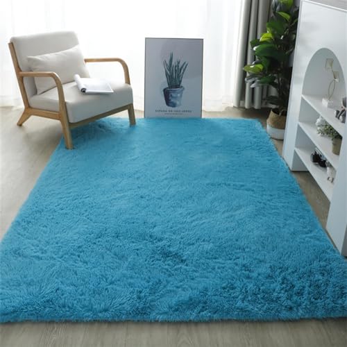 Guetto Hochflor Teppich, Shaggy Teppich, Langflor Schlafzimmer Teppich, Flauschig Teppiche Wohnzimmer Teppiche Weich rutschfest Teppich für Wohnzimmer Schlafzimmer Bettvorleger,Blue b,160x230cm von Guetto