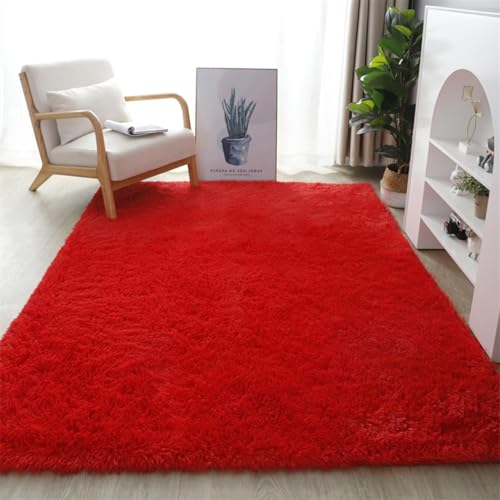 Guetto Hochflor Teppich, Shaggy Teppich, Langflor Schlafzimmer Teppich, Flauschig Teppiche Wohnzimmer Teppiche Weich rutschfest Teppich für Wohnzimmer Schlafzimmer Bettvorleger,Red b,100x200cm von Guetto