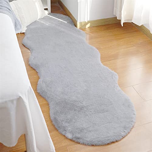 Guetto Hochflor Teppich Wohnzimmer Kunstfell Super Softes Kaninchenfell Imitat, Luxus Super Soft Fellteppich Plush für Wohnzimmer, Schlafzimmer,Grau,60x180cm(23x70in) von GueTTO