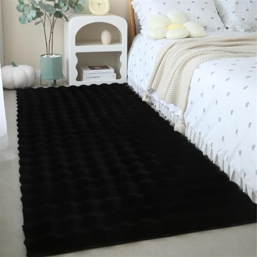 Guetto Hochflor Teppich Wohnzimmer Schlafzimmer Shaggy Modern Flauschiger Fellteppich Weich Fell Imitat Kunstfell Einfarbig, Flauschiger Weich Teppich Wohnzimmer, Waschbar,Schwarz,80x120 cm von Guetto