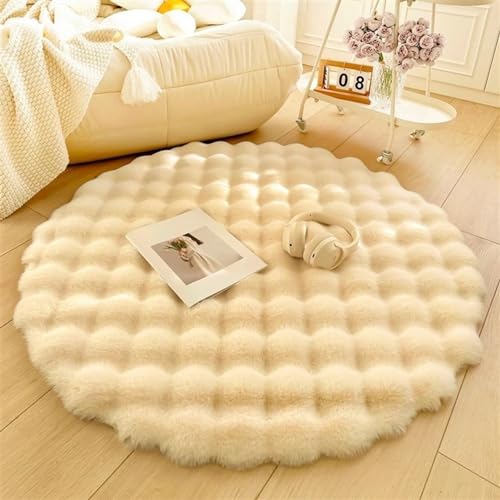 Guetto Teppich Wohnzimmer - Grau Hochflor Langflor Teppiche Modern, Cosy kuschelig Warmer Fellteppich, weich und elegant, waschbar und Fußbodenheizung geeignet,Beige,Round 80cm von Guetto