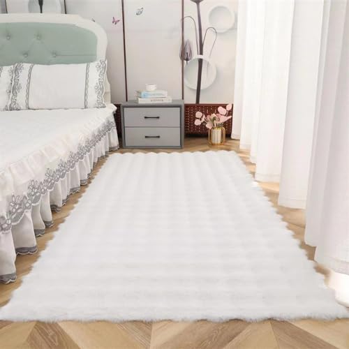 Guetto Teppich Wohnzimmer - Grau Hochflor Langflor Teppiche Modern, Cosy kuschelig Warmer Fellteppich, weich und elegant, waschbar und Fußbodenheizung geeignet,Weiß,50x150cm von Guetto