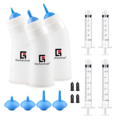 Gufastoe Haustier Aufzuchtflasche, Kätzchen Welpen-Fütterungsflaschen Welpen Flaschen für Still Kit, mit Fütterungsnippel und Spritzen für Welpen Hund Katze oder andere Haustiere,15 Stück Blau von Gufastoe