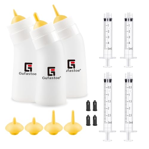 Gufastoe Haustier Aufzuchtflasche, Kätzchen Welpen-Fütterungsflaschen Welpen Flaschen für Still Kit, mit Fütterungsnippel und Spritzen für Welpen Hund Katze oder andere Haustiere,15 Stück Gelb von Gufastoe