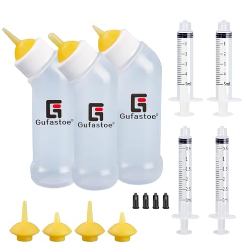 Gufastoe Kätzchen Welpen Flaschen für Still Kit, Pet Feeder Flasche mit Fütterungsnippel und Spritzen für alle Rassen von Welpen Kätzchen und andere Tiere (Gelb) von Gufastoe